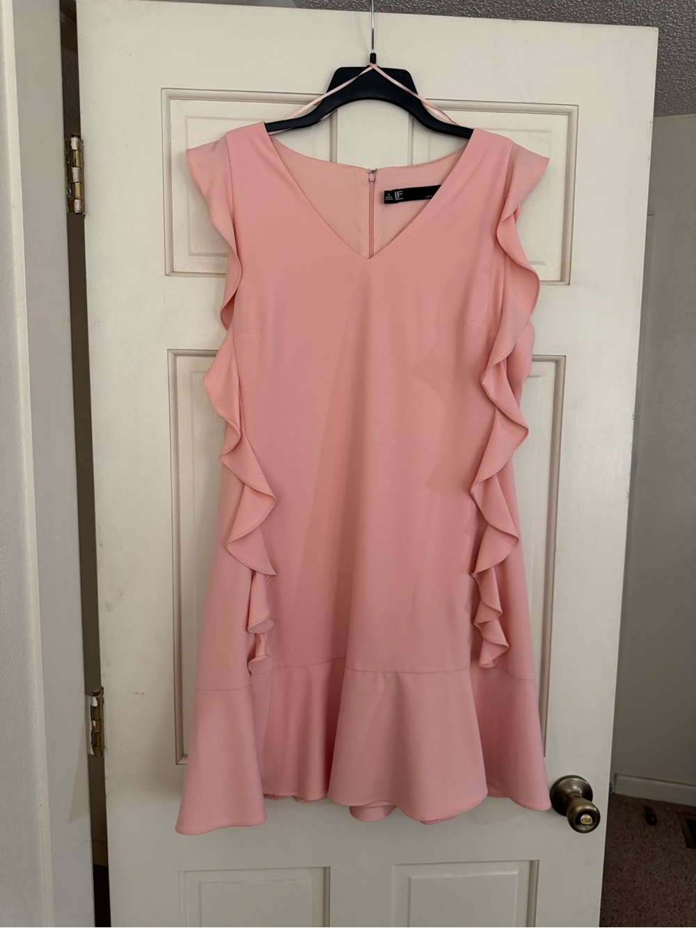 Leslie Fay Blush Pink Ruffle V-Neck Mini Dress